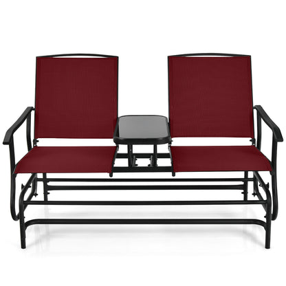 2-Person Double Rocking Loveseat with Mesh Fabric and Center Tempered Glass Table, Red Patio Conversation Sets at Gallery Canada
