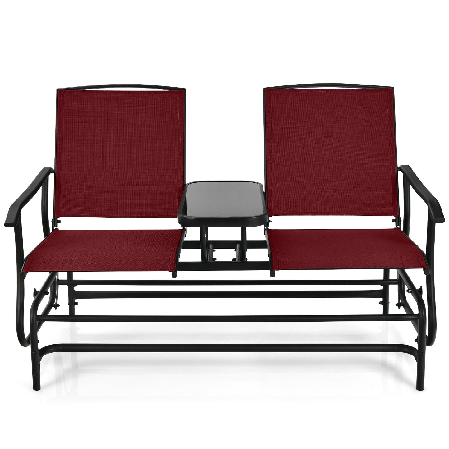 2-Person Rocking Loveseat, Mesh Fabric, Center Glass Table, Red Patio Conversation Sets at Gallery Canada