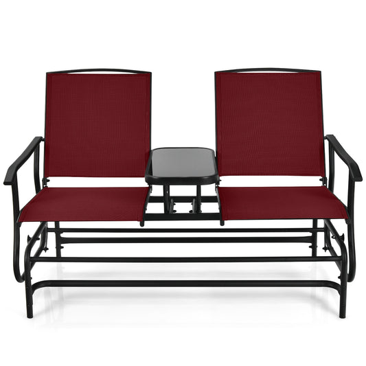 2-Person Rocking Loveseat, Mesh Fabric, Center Glass Table, Red Patio Conversation Sets Red at Gallery Canada