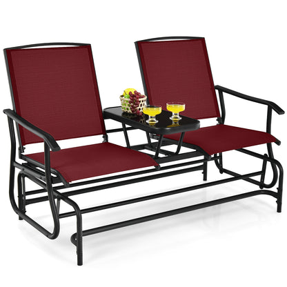 2-Person Double Rocking Loveseat with Mesh Fabric and Center Tempered Glass Table, Red Patio Conversation Sets at Gallery Canada