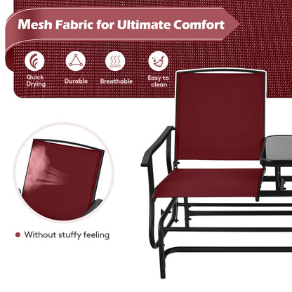 2-Person Double Rocking Loveseat with Mesh Fabric and Center Tempered Glass Table, Red Patio Conversation Sets at Gallery Canada
