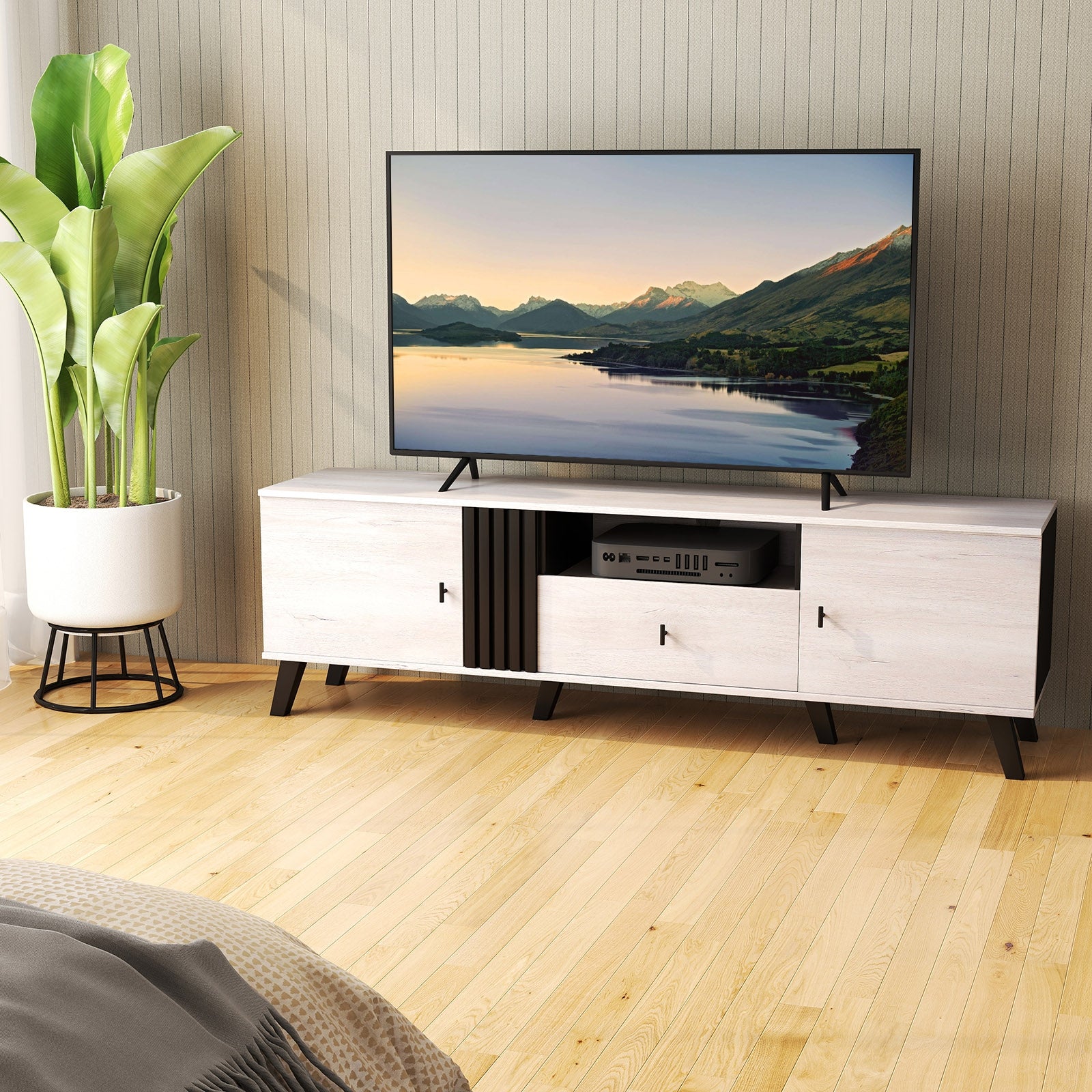 Mid Century Modern TV Stand Entertainment Center for 80" TVs, Oak Entertainment Centers & TV Stands at Gallery Canada