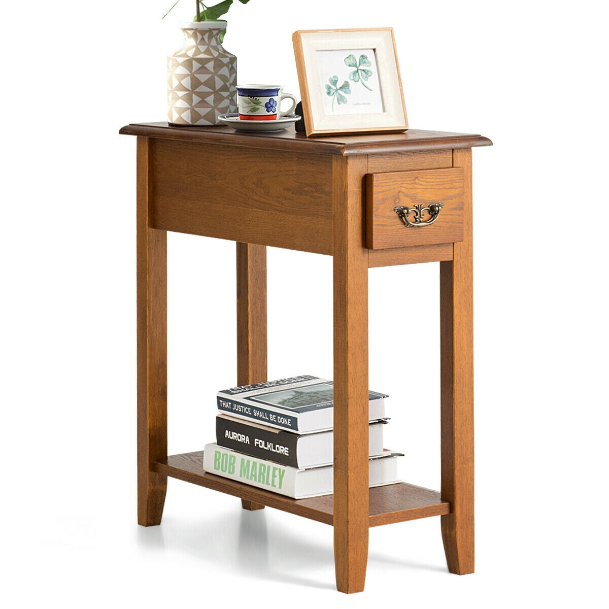 Narrow End Table Nightstand, Wooden Legs, Yellow Nightstands at Gallery Canada