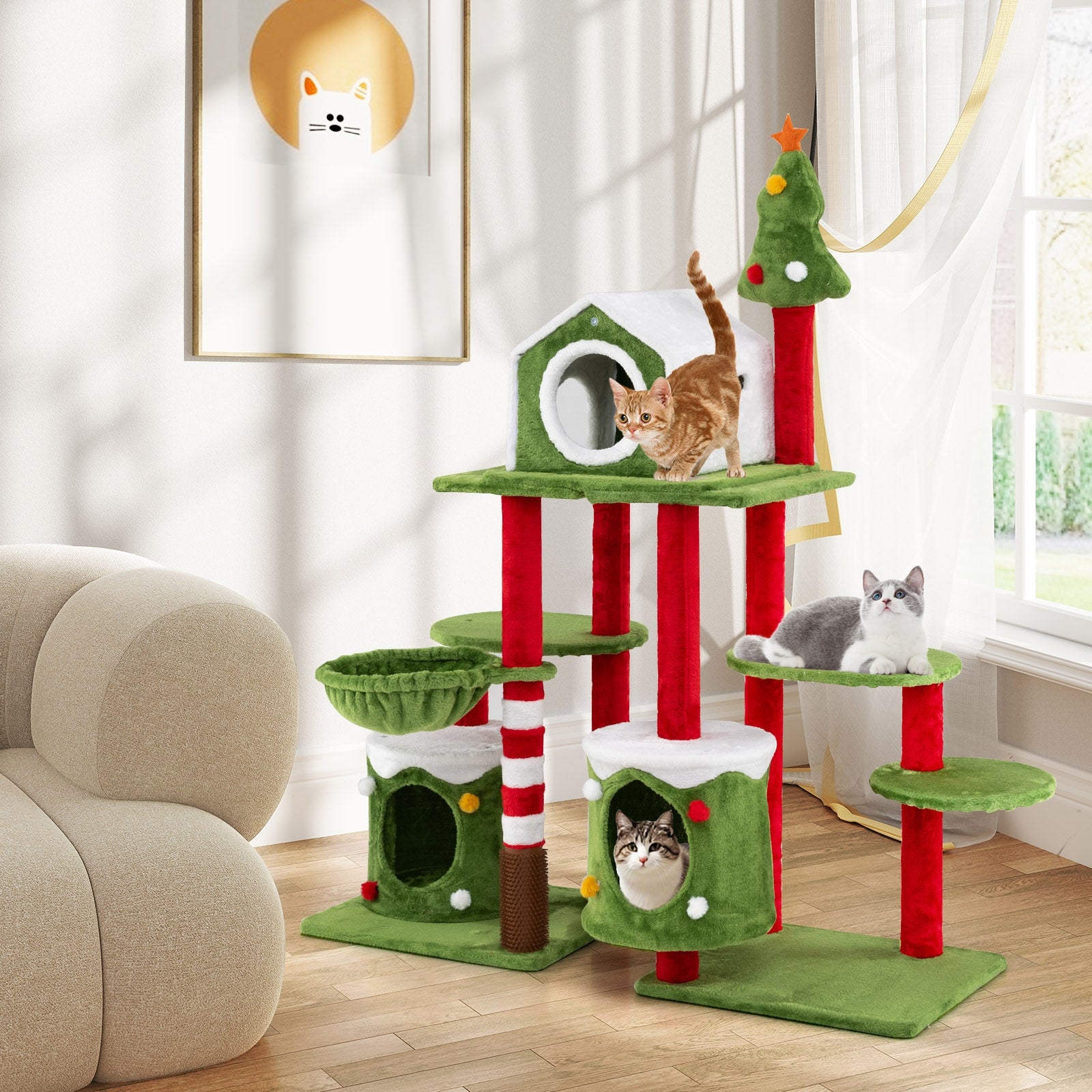 58 Inch Tall Cat Tree Tower Multi-level Pet Climbing and Jumping Tower Furniture with Condos, Multicolor Cat Trees Condos & Scratchers at Gallery Canada