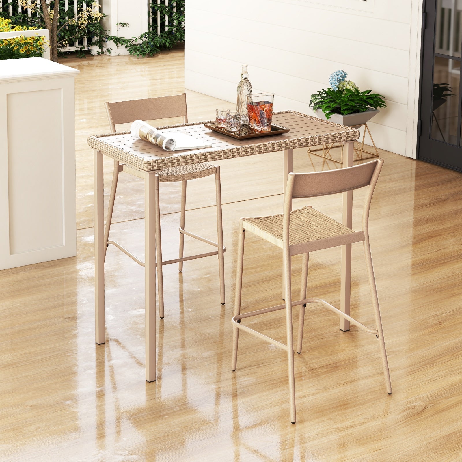 Outdoor Patio Bar Table Heavy Duty Rectangle Metal Frame, Light Brown Patio Coffee Tables at Gallery Canada