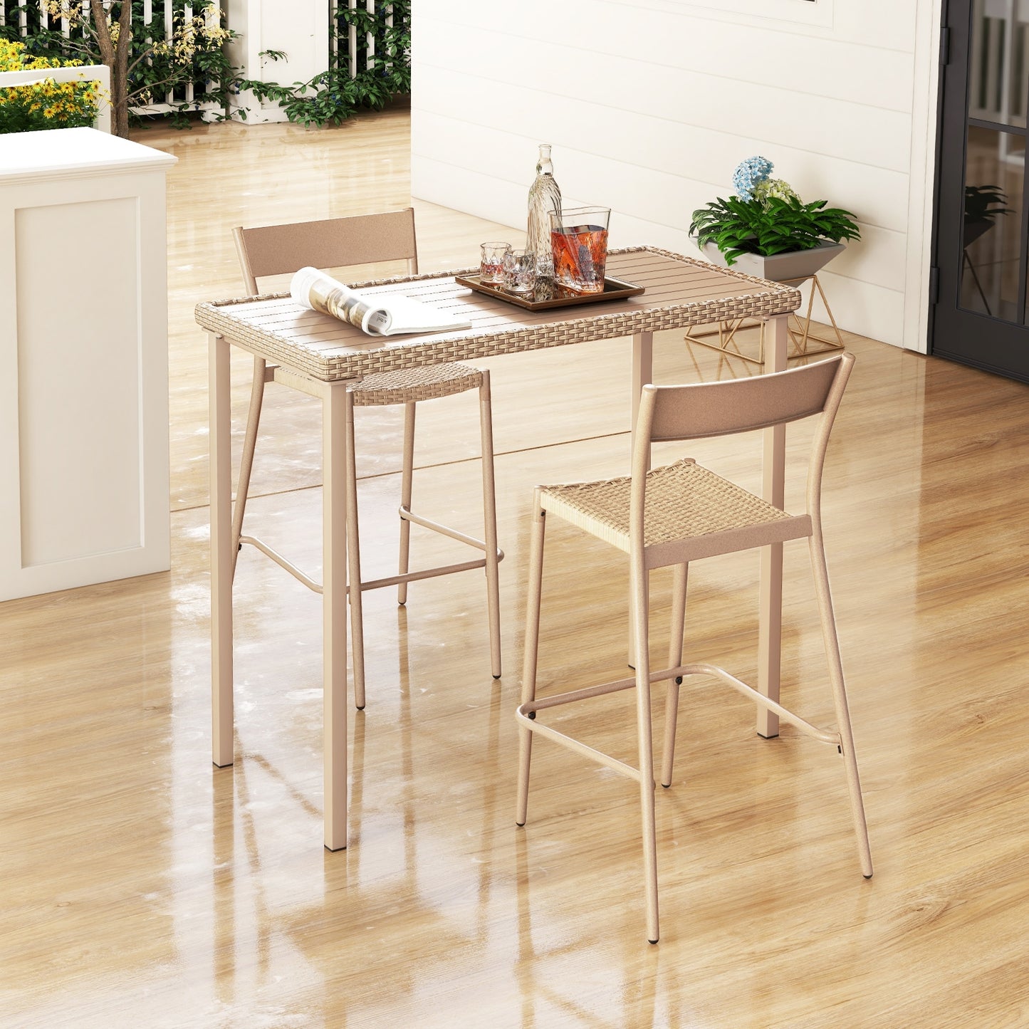 Outdoor Patio Bar Table Heavy Duty Rectangle Metal Frame, Light Brown Patio Coffee Tables at Gallery Canada