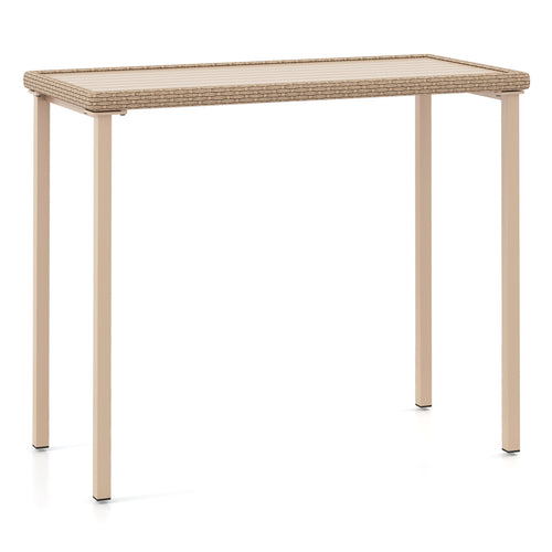 Outdoor Patio Bar Table Heavy Duty Rectangle Metal Frame, Light Brown