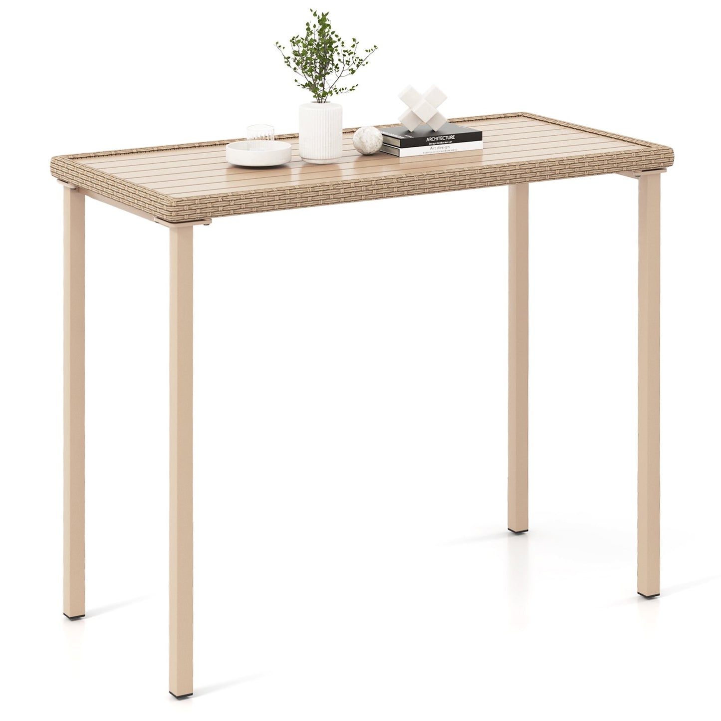 Outdoor Patio Bar Table Heavy Duty Rectangle Metal Frame, Light Brown Patio Coffee Tables at Gallery Canada