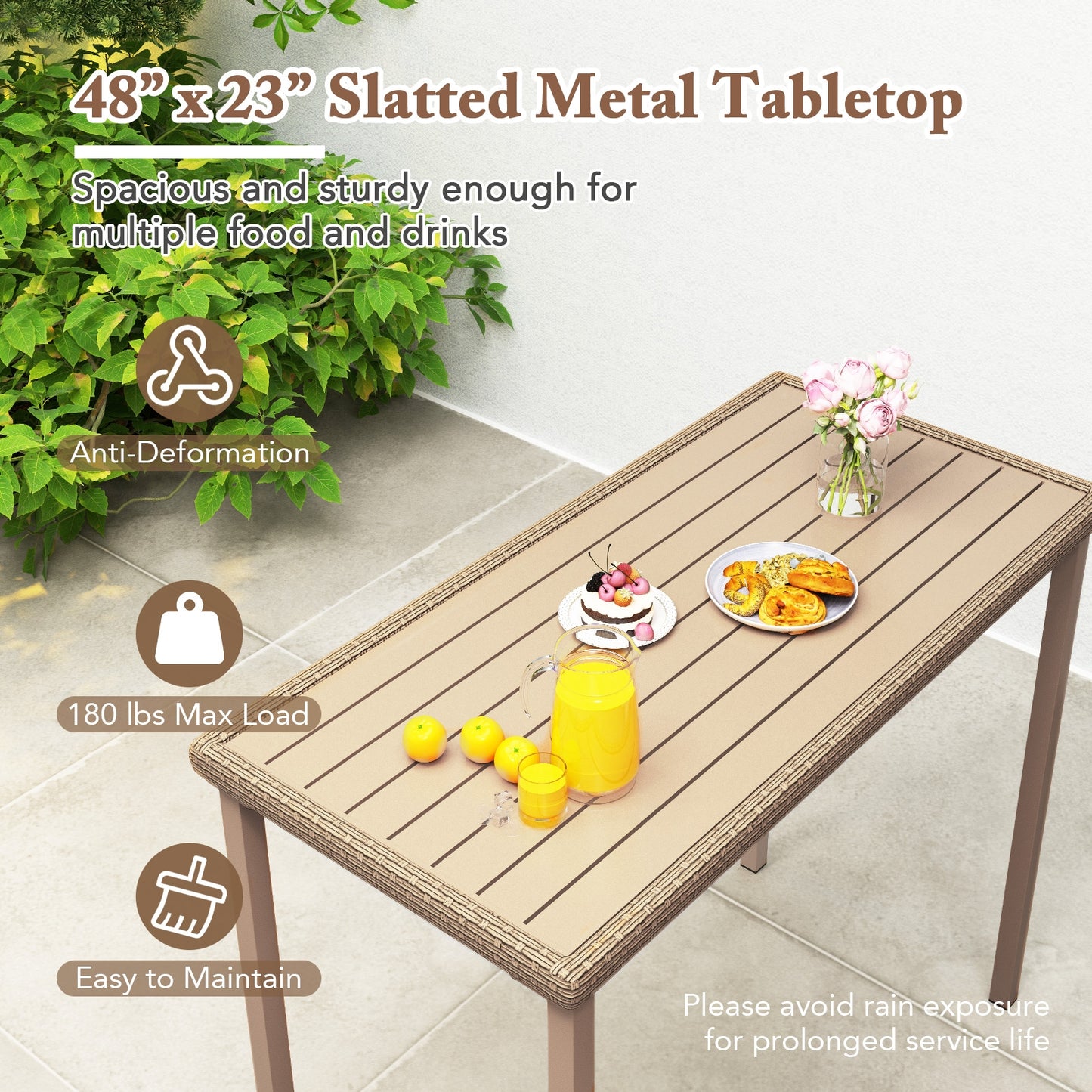 Outdoor Patio Bar Table Heavy Duty Rectangle Metal Frame, Light Brown Patio Coffee Tables at Gallery Canada