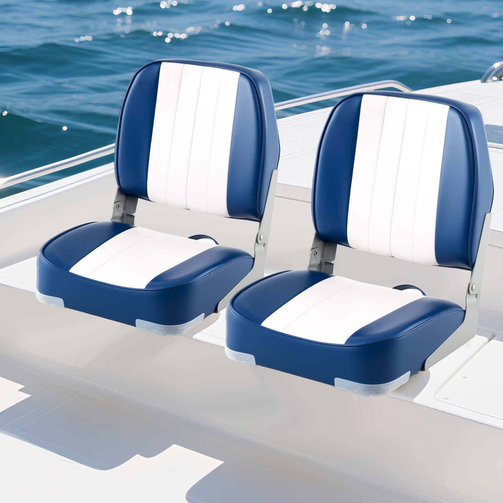 2-Pack Boat Seats Folding Low Back Boat Chairs Waterproof PVC Leather Cabin Seating, Blue Surfing at Gallery Canada