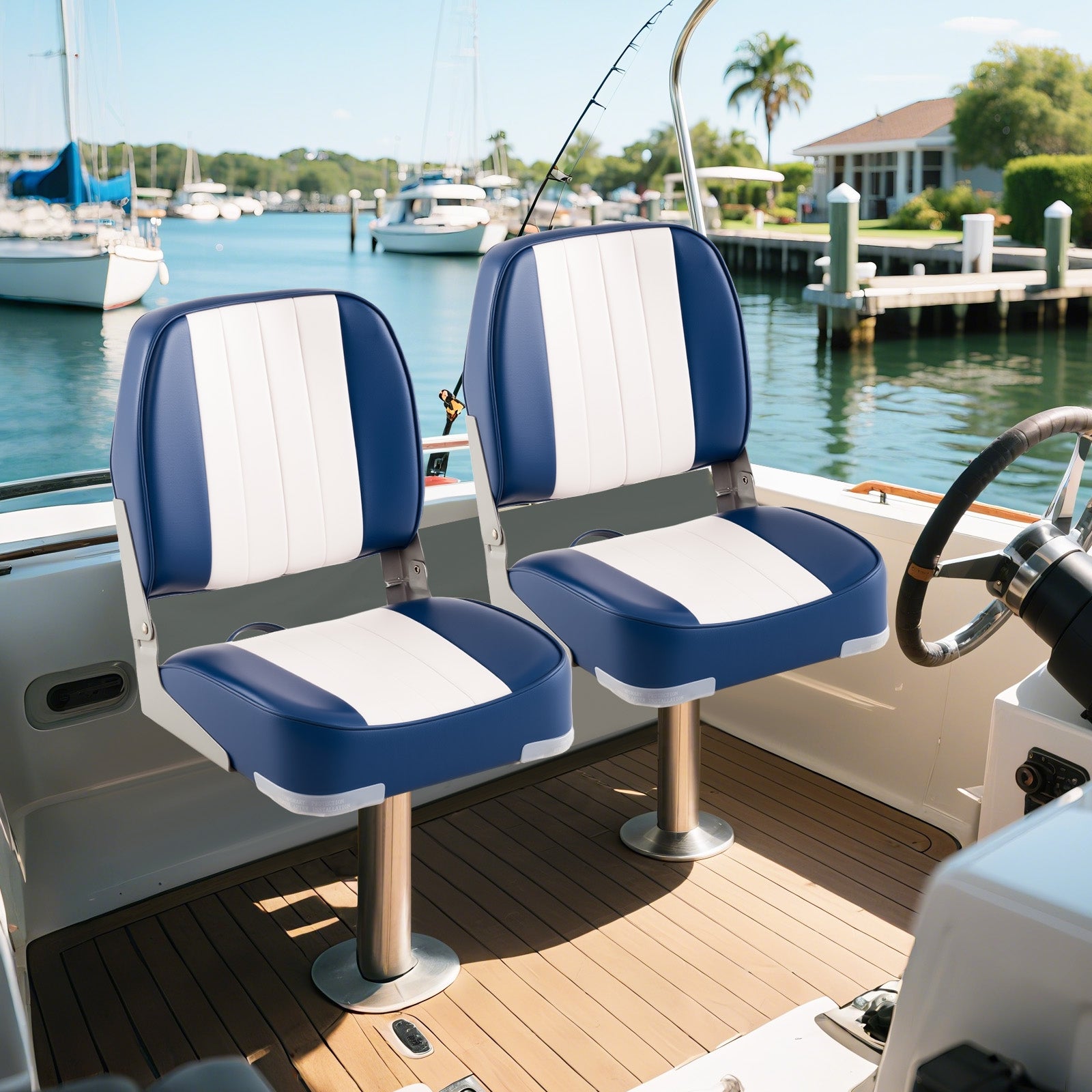 2-Pack Boat Seats Folding Low Back Boat Chairs Waterproof PVC Leather Cabin Seating, Blue Surfing at Gallery Canada