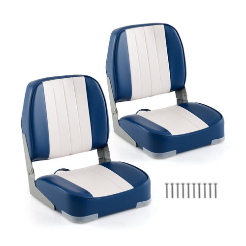 2-Pack Boat Seats Folding Low Back Boat Chairs Waterproof PVC Leather Cabin Seating, Blue