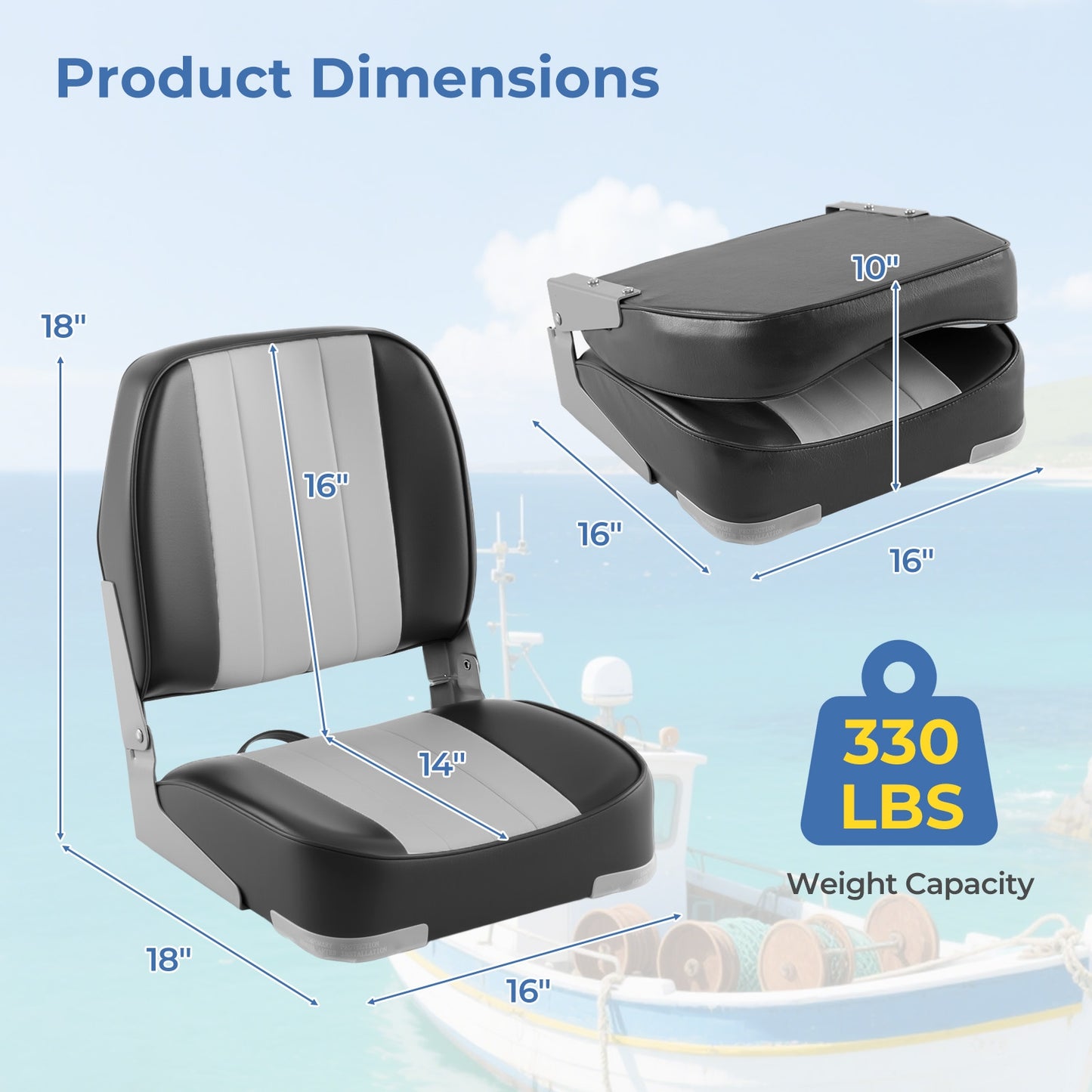 2-Pack Boat Seats Folding Low Back Boat Chairs Waterproof PVC Leather Cabin Seating, Gray Surfing at Gallery Canada