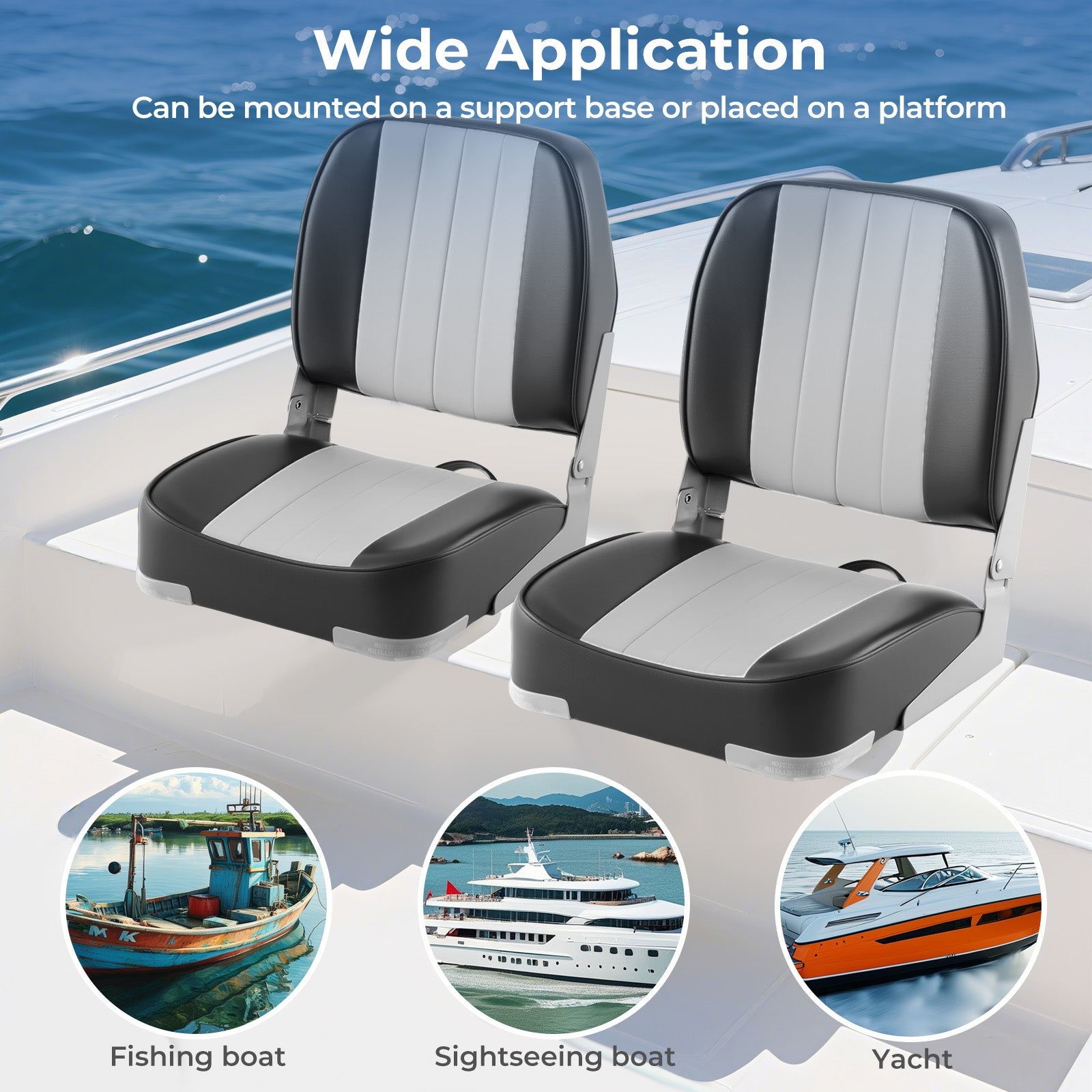 2-Pack Boat Seats Folding Low Back Boat Chairs Waterproof PVC Leather Cabin Seating, Gray Surfing at Gallery Canada