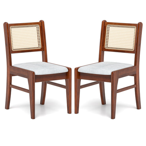 Wooden Kitchen Chairs with Cane Back Rubber Wood Frame and Padded Seat, Coffee