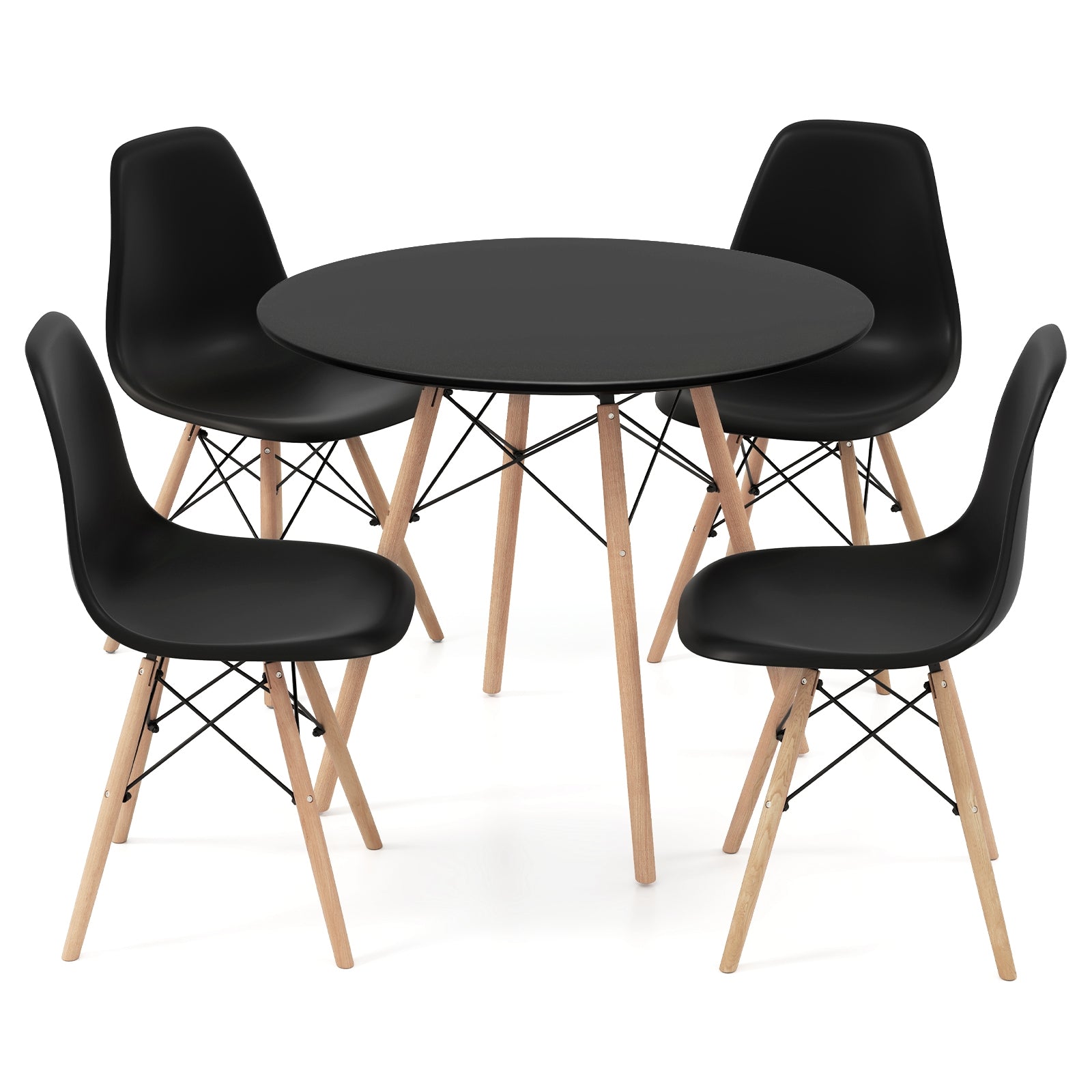 5 Piece Dining Table Set, Solid Wood Leg, Black Dining Room Sets Black at Gallery Canada