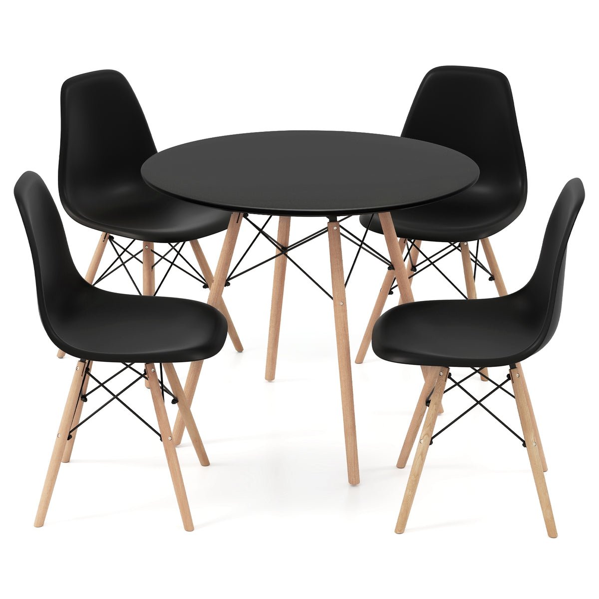 5 Piece Dining Table Set, Solid Wood Leg, Black Dining Room Sets Black at Gallery Canada