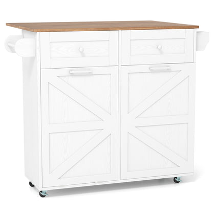 Rolling Kitchen Island with Trash Can Cabinet and Rubber Universal Wheels, White Kitchen Islands & Carts at Gallery Canada