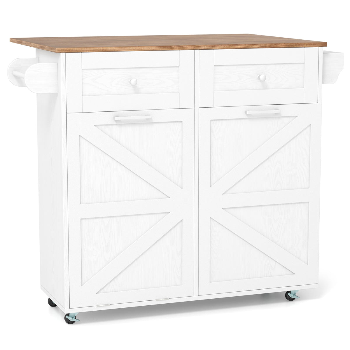 Kitchen Island With Trash Can Cabinet, Rubber Wheels, White Kitchen Islands & Carts at Gallery Canada