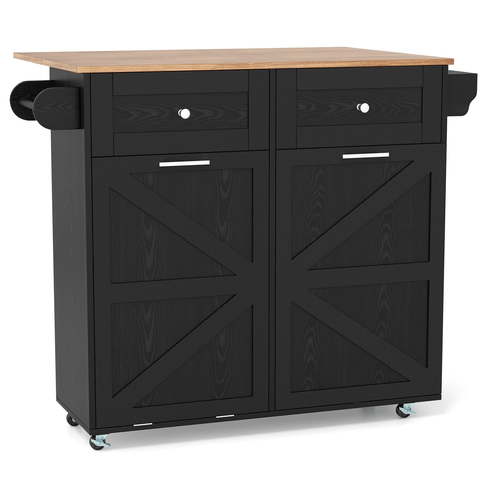 Rolling Kitchen Island With Trash Can Cabinet, Black Kitchen Islands & Carts Black at Gallery Canada