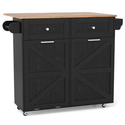 Rolling Kitchen Island With Trash Can Cabinet, Black Kitchen Islands & Carts Black at Gallery Canada