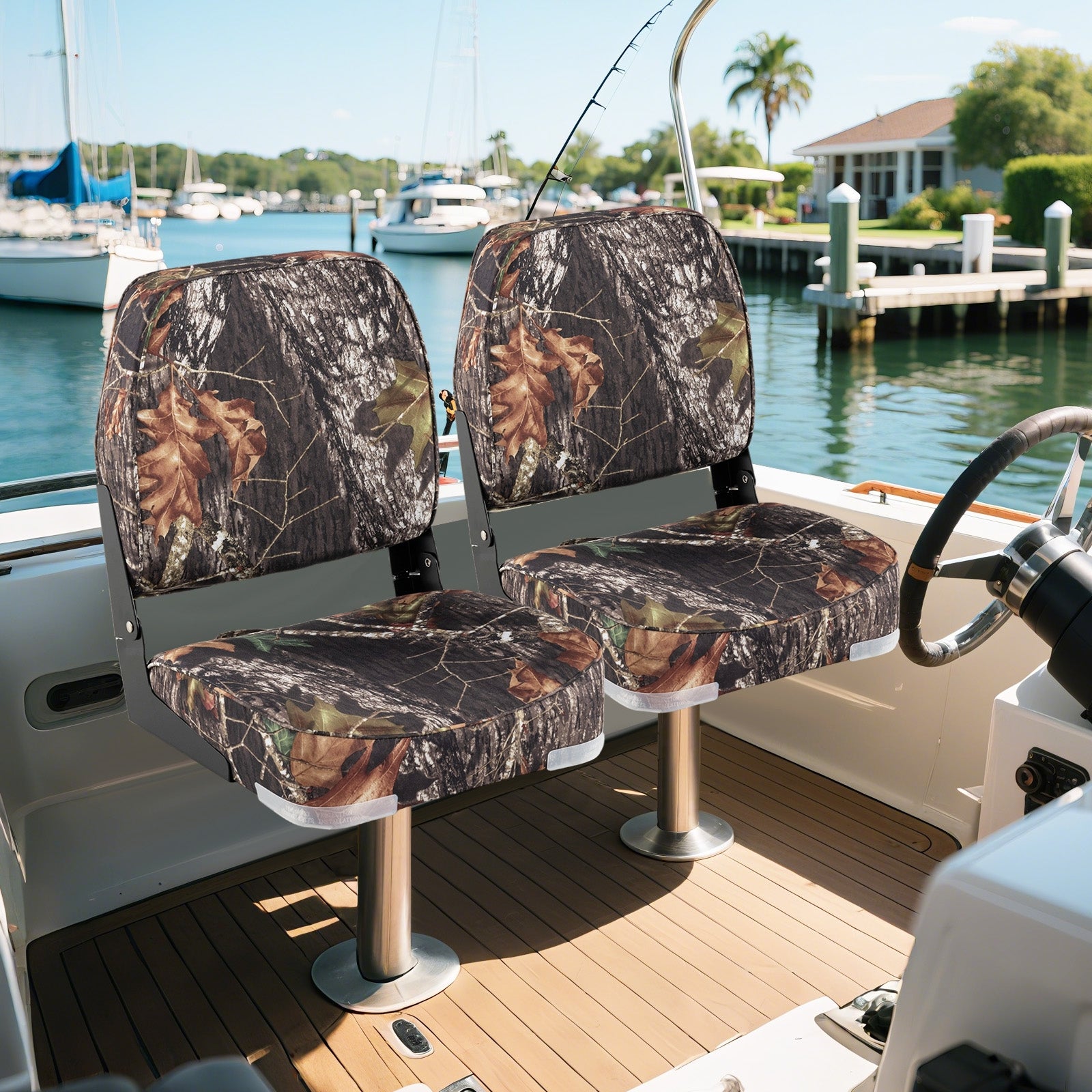 2-Pack Boat Seats Folding Low Back Boat Chairs Waterproof PVC Leather Cabin Seating, Camouflage Surfing at Gallery Canada