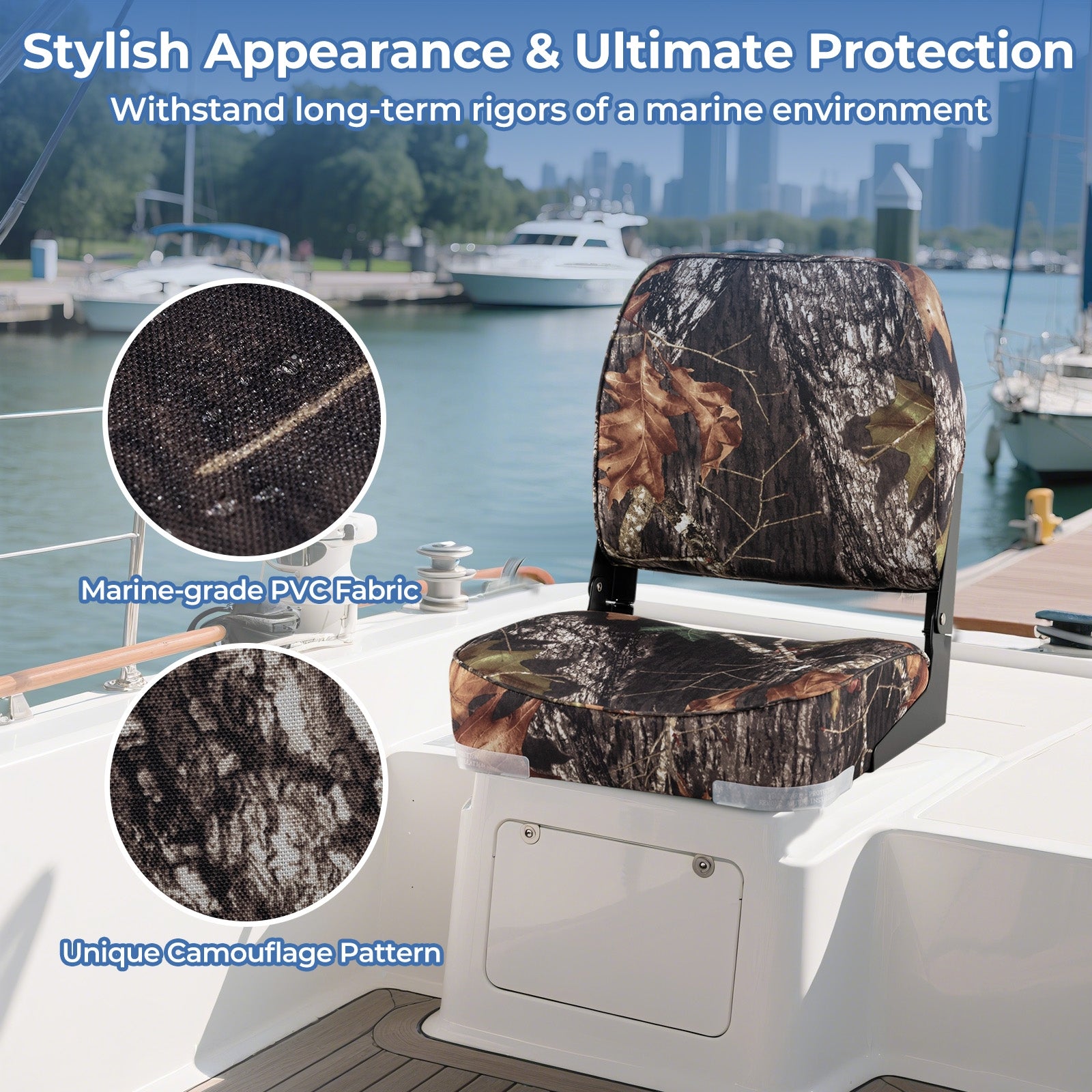 2-Pack Boat Seats Folding Low Back Boat Chairs Waterproof PVC Leather Cabin Seating, Camouflage Surfing at Gallery Canada