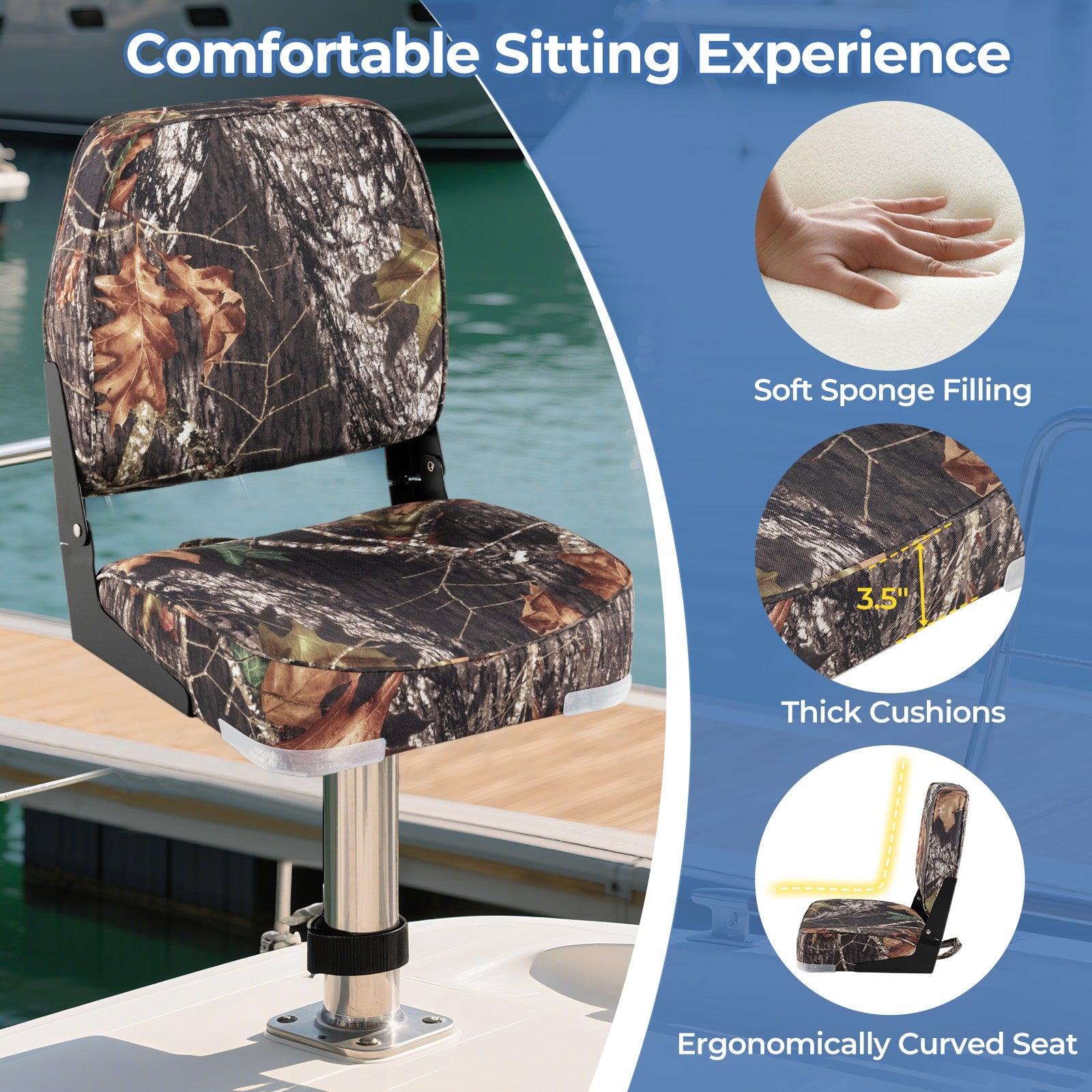 2-Pack Boat Seats Folding Low Back Boat Chairs Waterproof PVC Leather Cabin Seating, Camouflage Surfing at Gallery Canada