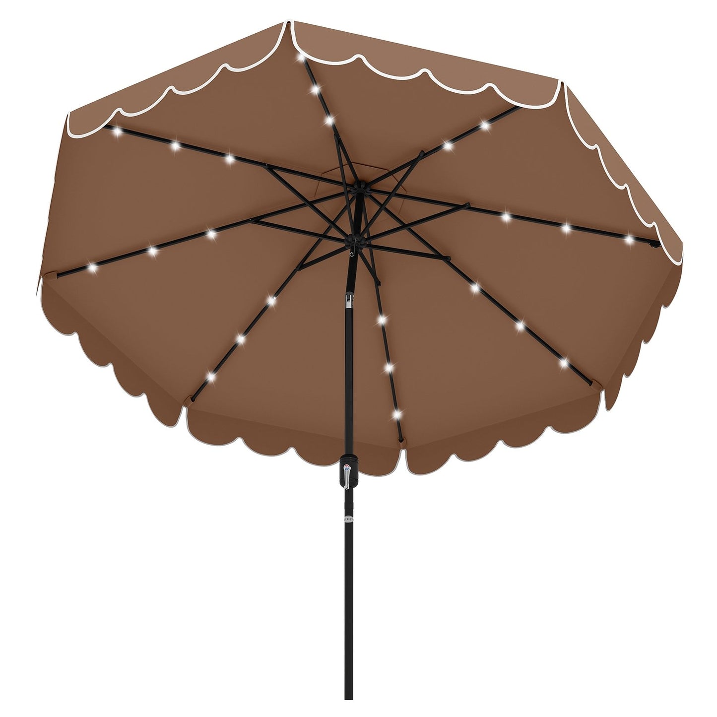9.3 Feet Solar Patio Umbrella with 24 LED Lights Vented Top and Ruffles, Coffee Outdoor Umbrellas at Gallery Canada
