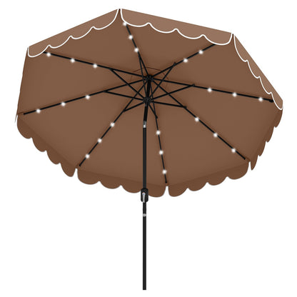 9.3 Feet Solar Patio Umbrella with 24 LED Lights Vented Top and Ruffles, Coffee Outdoor Umbrellas at Gallery Canada