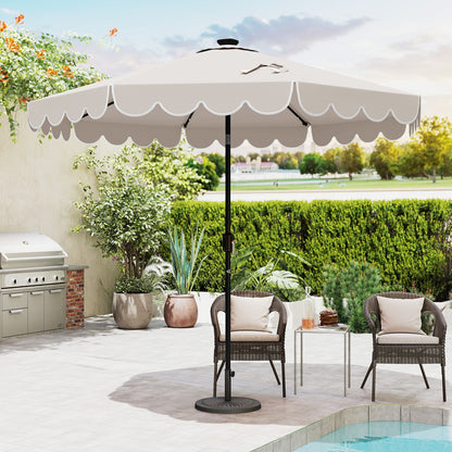 9.3 Feet Solar Patio Umbrella, 24 LED Lights, Vented Top, Ruffles, Beige Outdoor Umbrellas at Gallery Canada