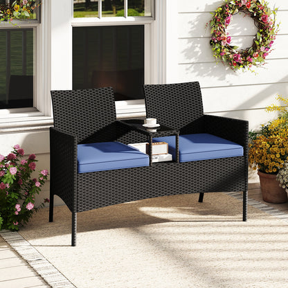 Patio Loveseat with Built-in Table for Backyard Porch, Navy Patio Conversation Sets at Gallery Canada