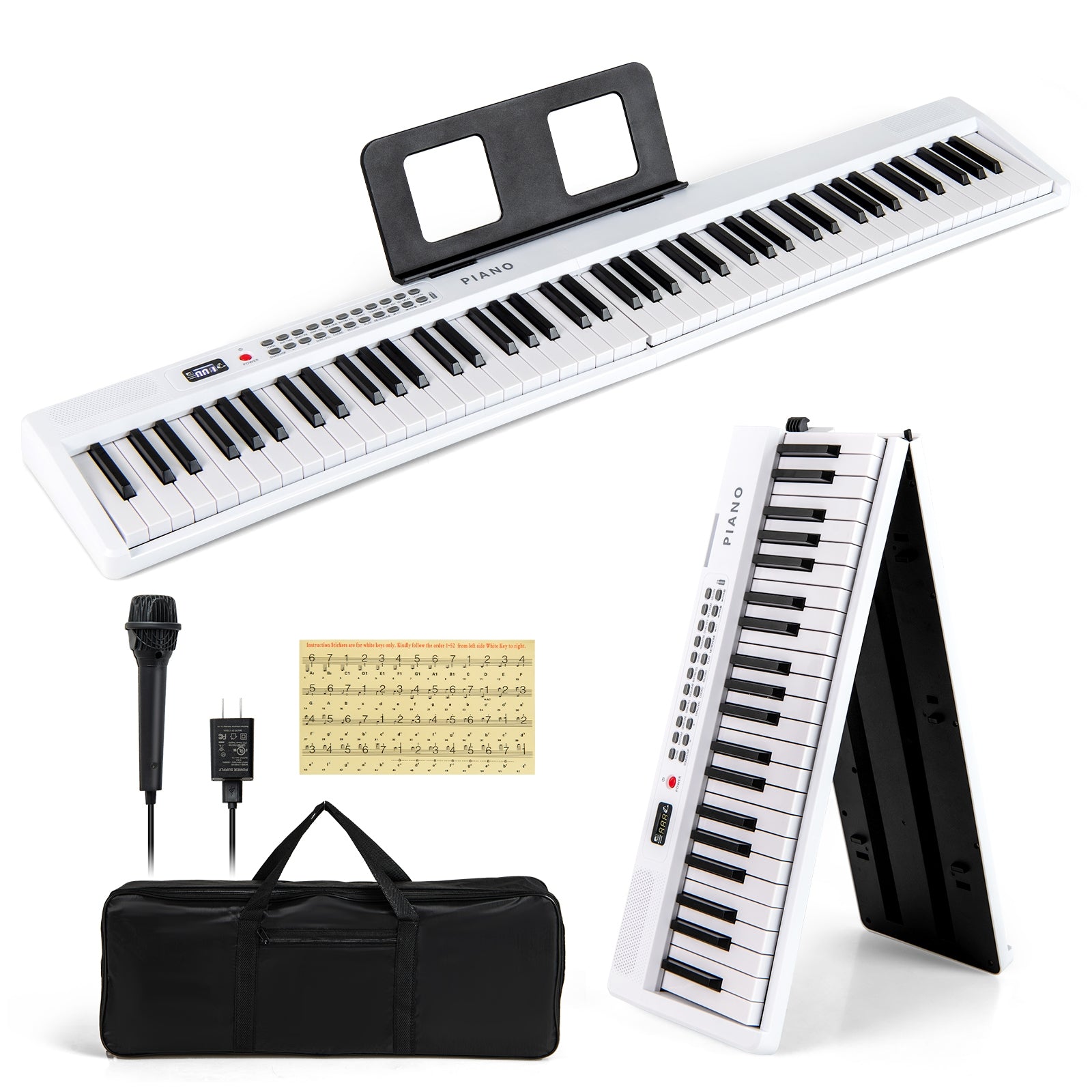88 Key Foldable Electric Keyboard Piano with Wireless MIDI and Dual Speakers, White Pianos & Keyboards at Gallery Canada