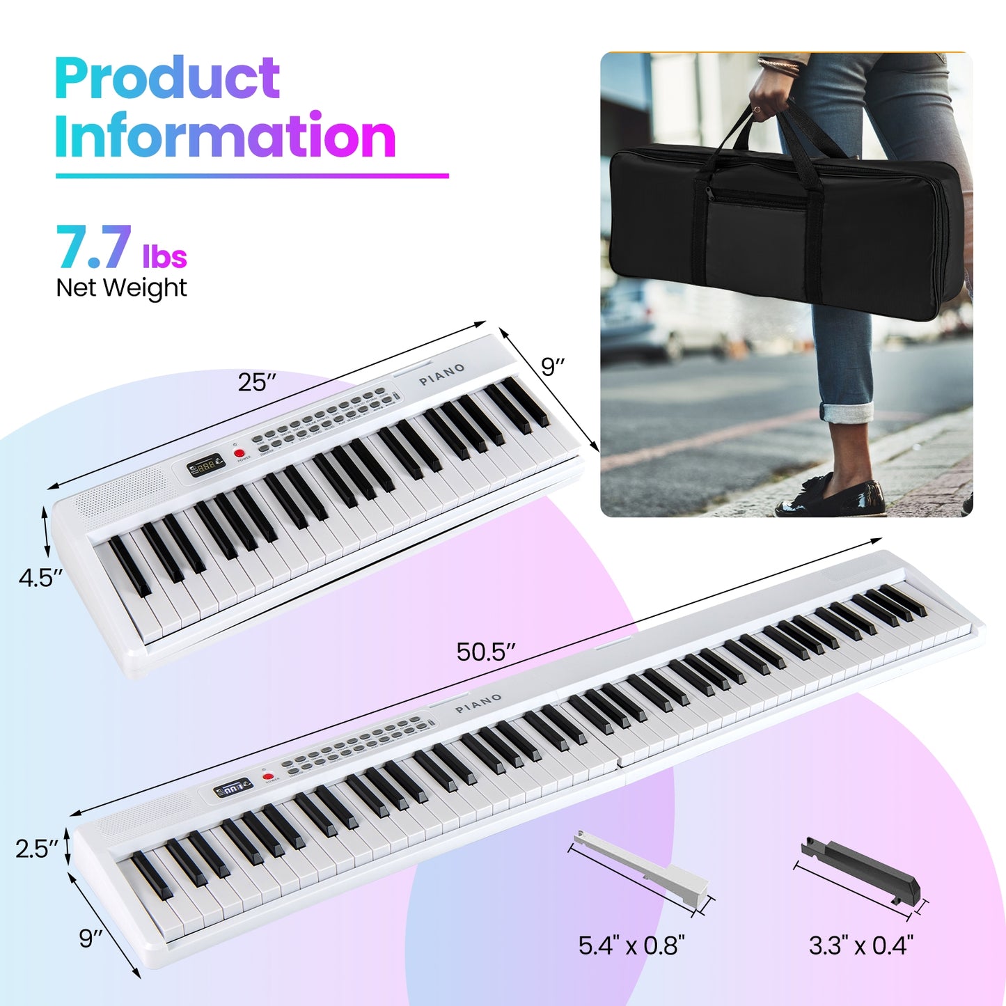 88 Key Foldable Electric Keyboard Piano with Wireless MIDI and Dual Speakers, White Pianos & Keyboards at Gallery Canada