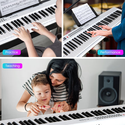 88 Key Foldable Electric Keyboard Piano with Wireless MIDI and Dual Speakers, White Pianos & Keyboards at Gallery Canada