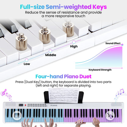 88 Key Foldable Electric Keyboard Piano with Wireless MIDI and Dual Speakers, White Pianos & Keyboards at Gallery Canada