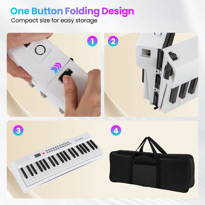 88 Key Foldable Electric Keyboard Piano with Wireless MIDI and Dual Speakers, White Pianos & Keyboards at Gallery Canada