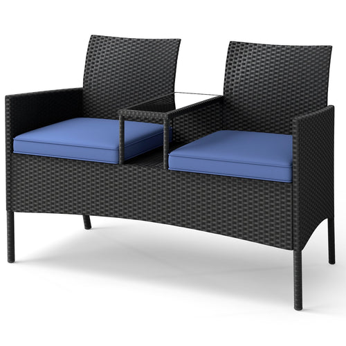 Patio Loveseat with Built-in Table for Backyard Porch, Navy