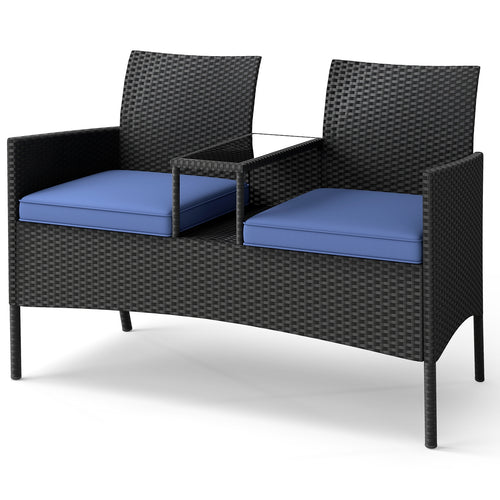 Patio Loveseat With Built-In Table, Navy