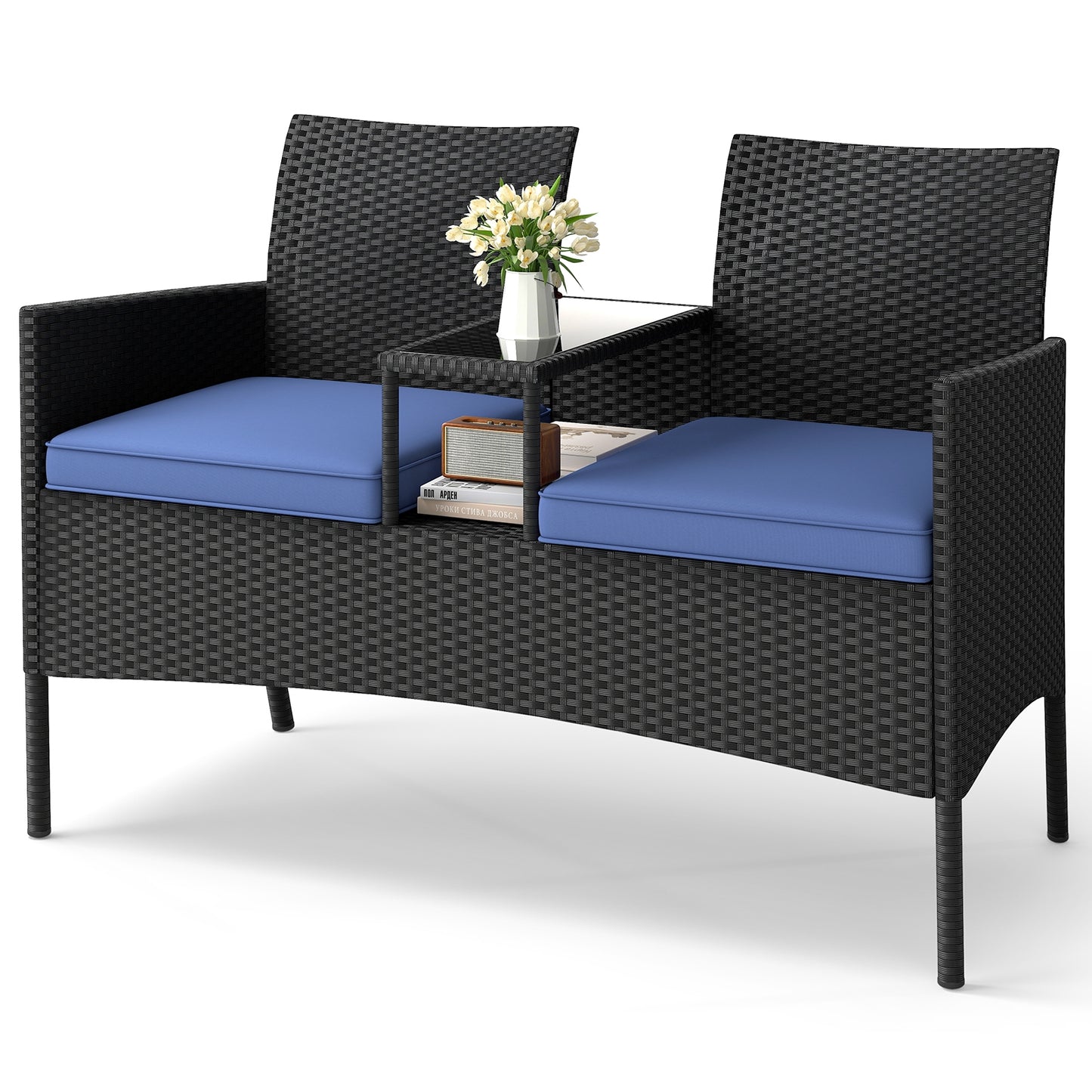 Patio Loveseat with Built-in Table for Backyard Porch, Navy Patio Conversation Sets at Gallery Canada