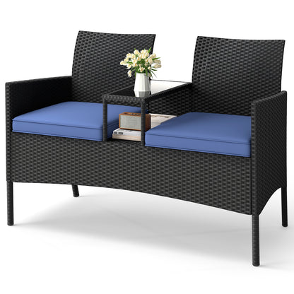 Patio Loveseat with Built-in Table for Backyard Porch, Navy Patio Conversation Sets at Gallery Canada
