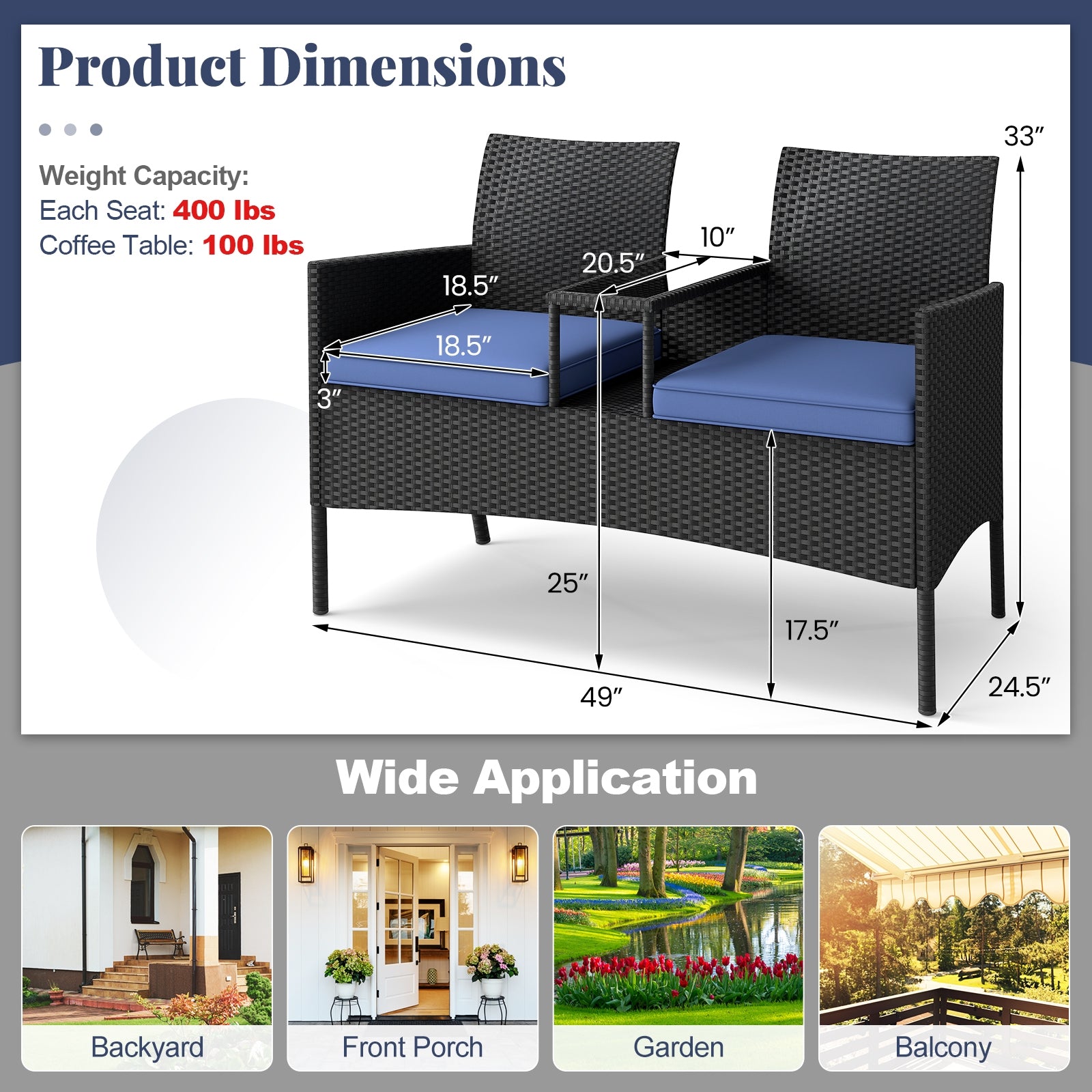 Patio Loveseat with Built-in Table for Backyard Porch, Navy Patio Conversation Sets at Gallery Canada