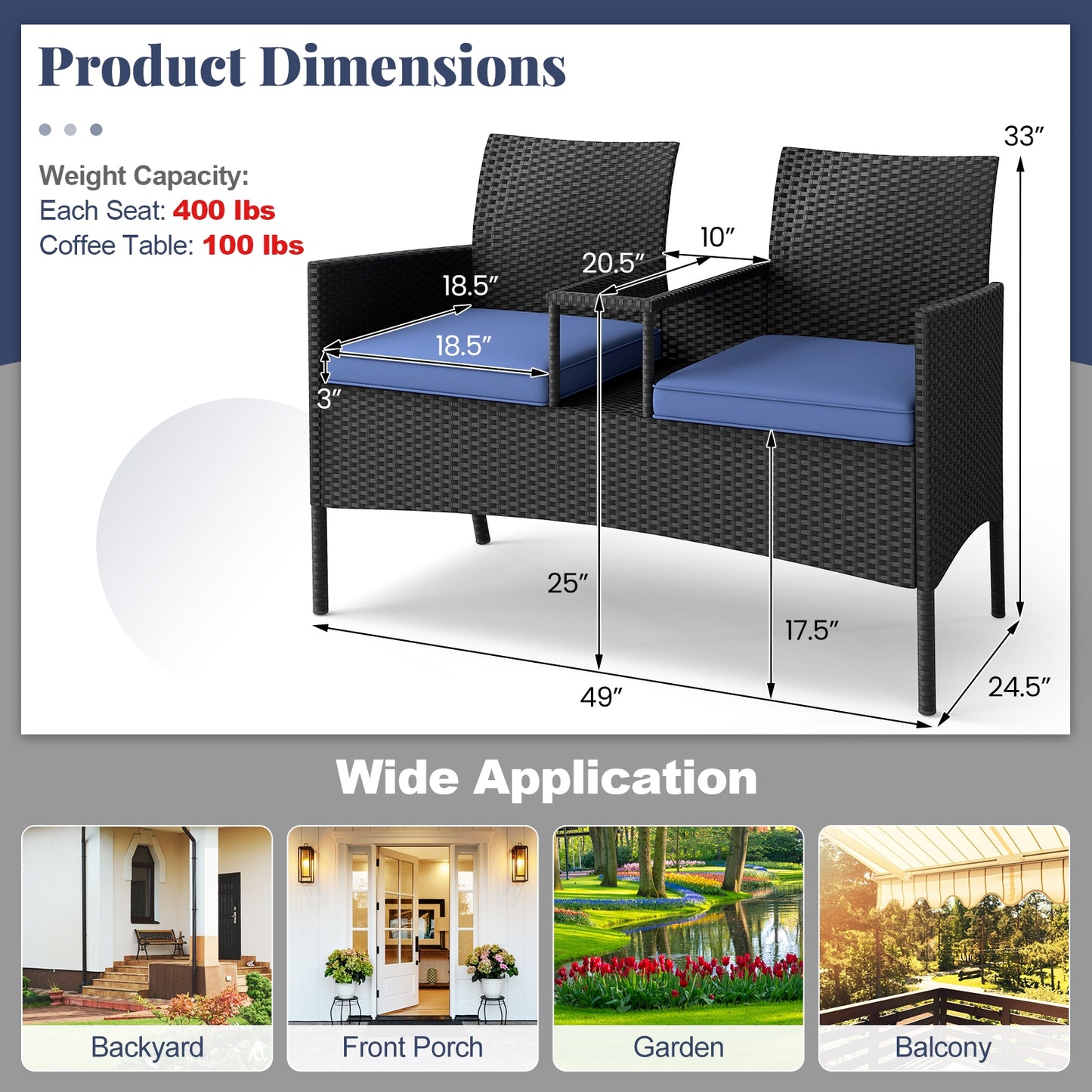 Patio Loveseat with Built-in Table for Backyard Porch, Navy Patio Conversation Sets at Gallery Canada