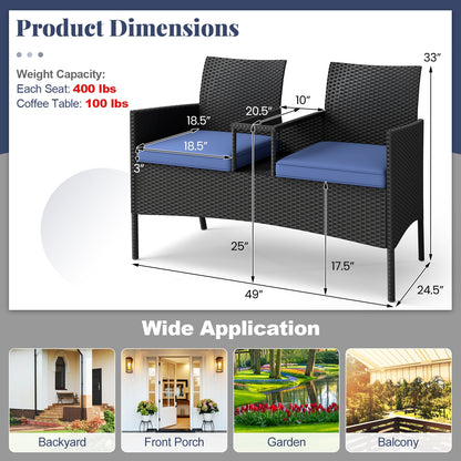 Patio Loveseat with Built-in Table for Backyard Porch, Navy Patio Conversation Sets at Gallery Canada