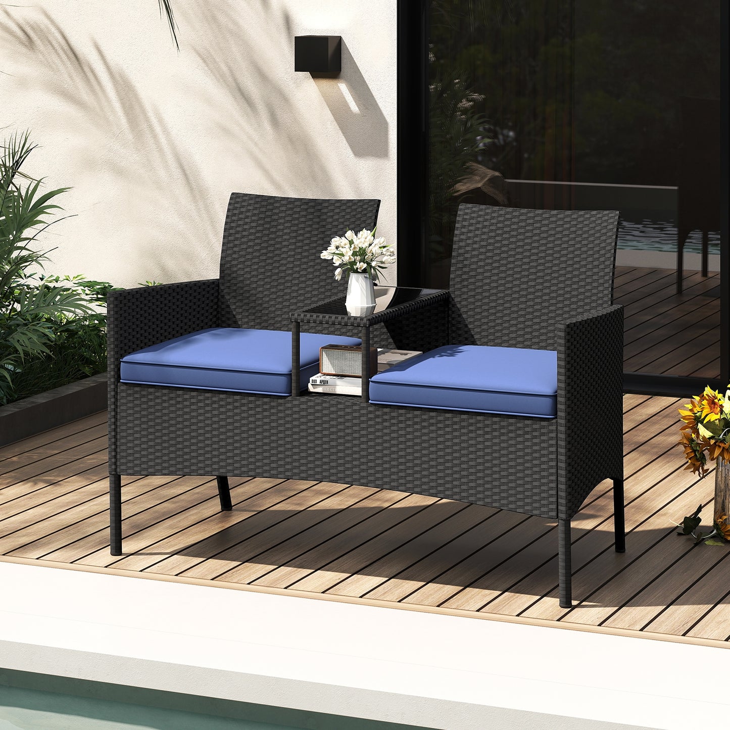 Patio Loveseat with Built-in Table for Backyard Porch, Navy Patio Conversation Sets at Gallery Canada