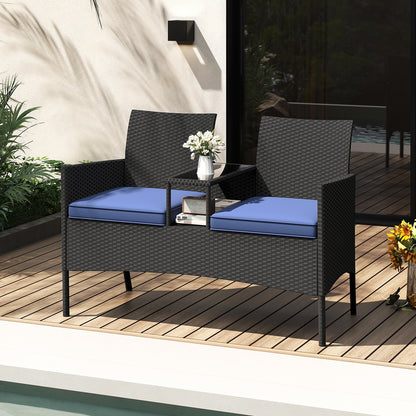 Patio Loveseat with Built-in Table for Backyard Porch, Navy Patio Conversation Sets at Gallery Canada