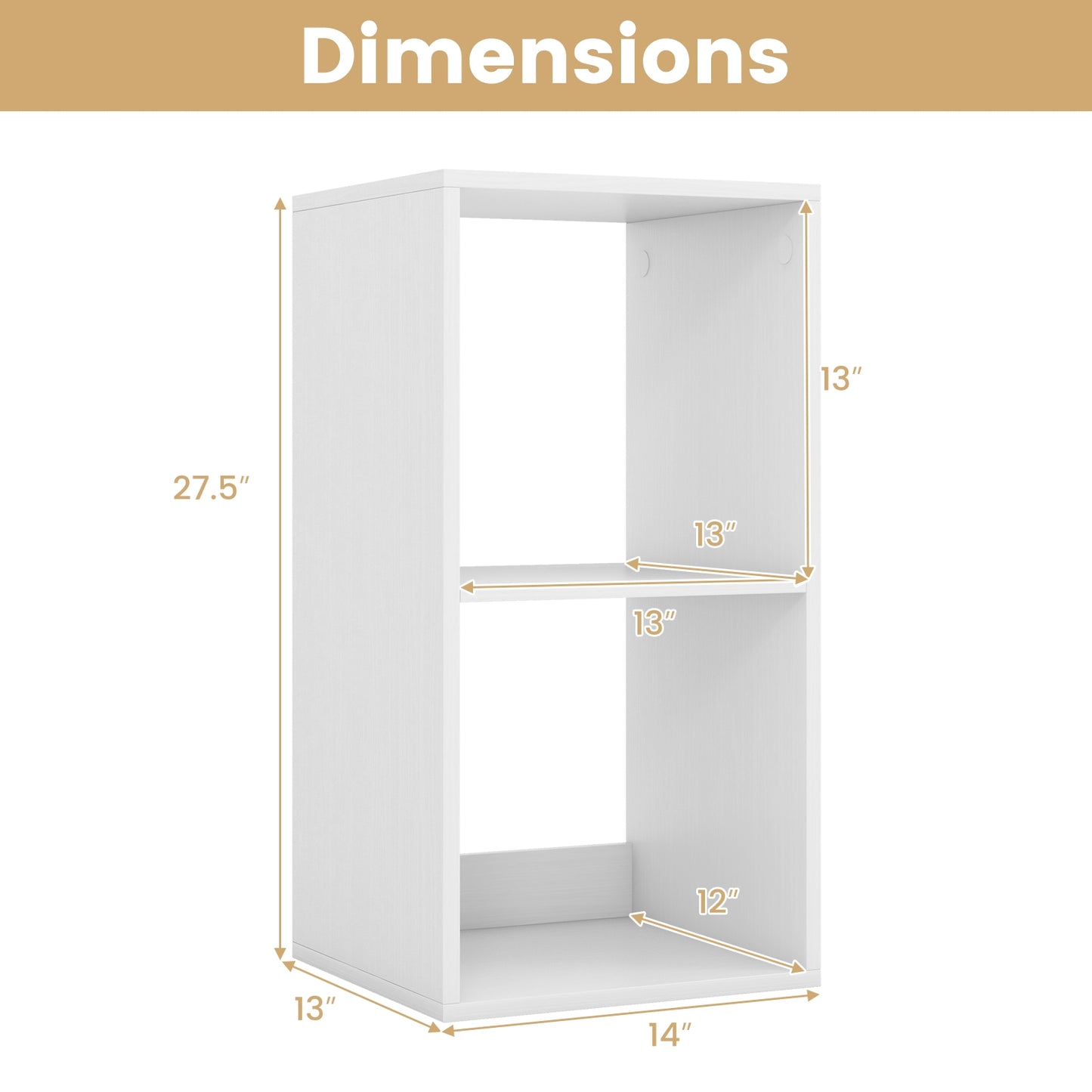 2 Cube Bookshelf with Back Guardrail for Living Room Bedroom, White Bookcases at Gallery Canada
