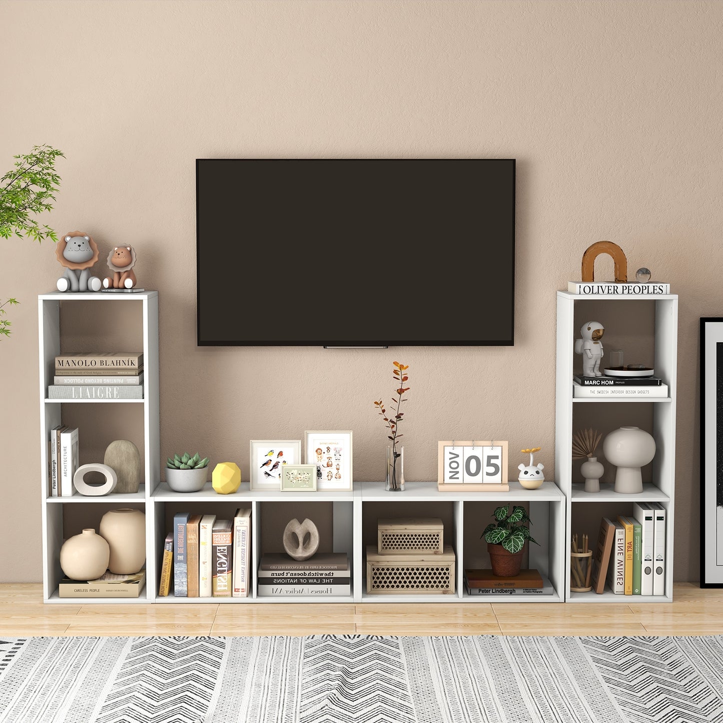 2 Cube Bookshelf with Back Guardrail for Living Room Bedroom, White Bookcases at Gallery Canada