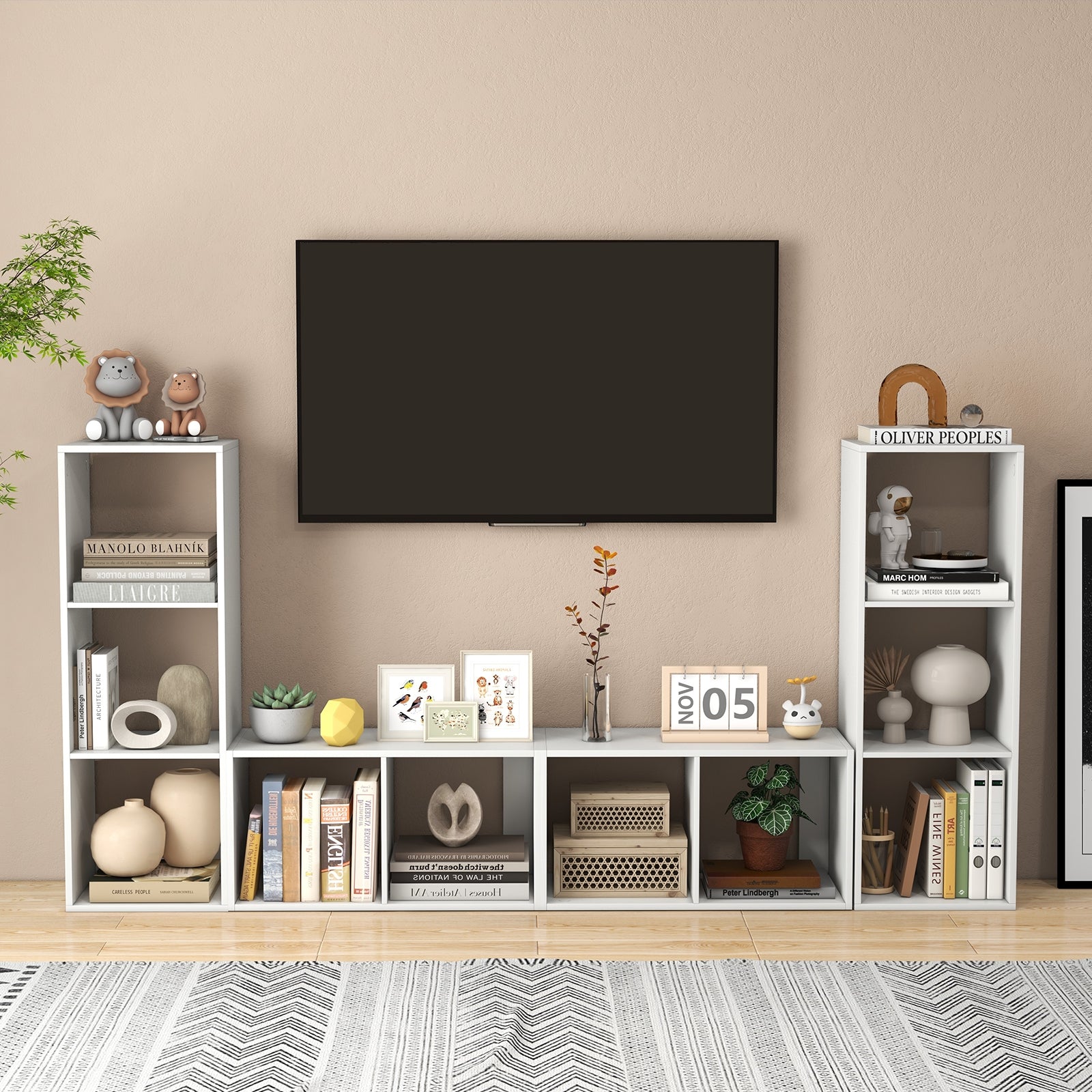 2 Cube Bookshelf with Back Guardrail for Living Room Bedroom, White Bookcases at Gallery Canada