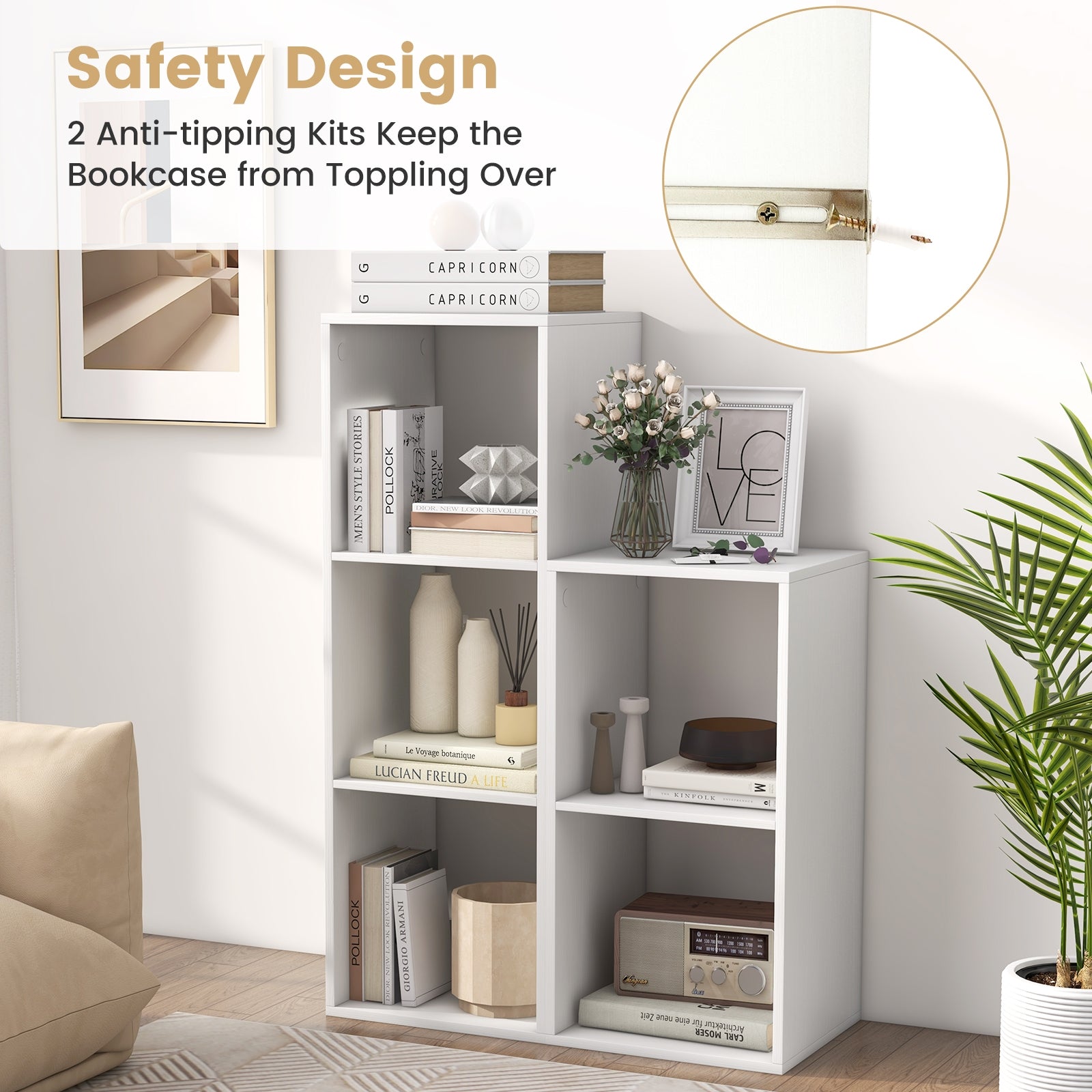 2 Cube Bookshelf with Back Guardrail for Living Room Bedroom, White Bookcases at Gallery Canada